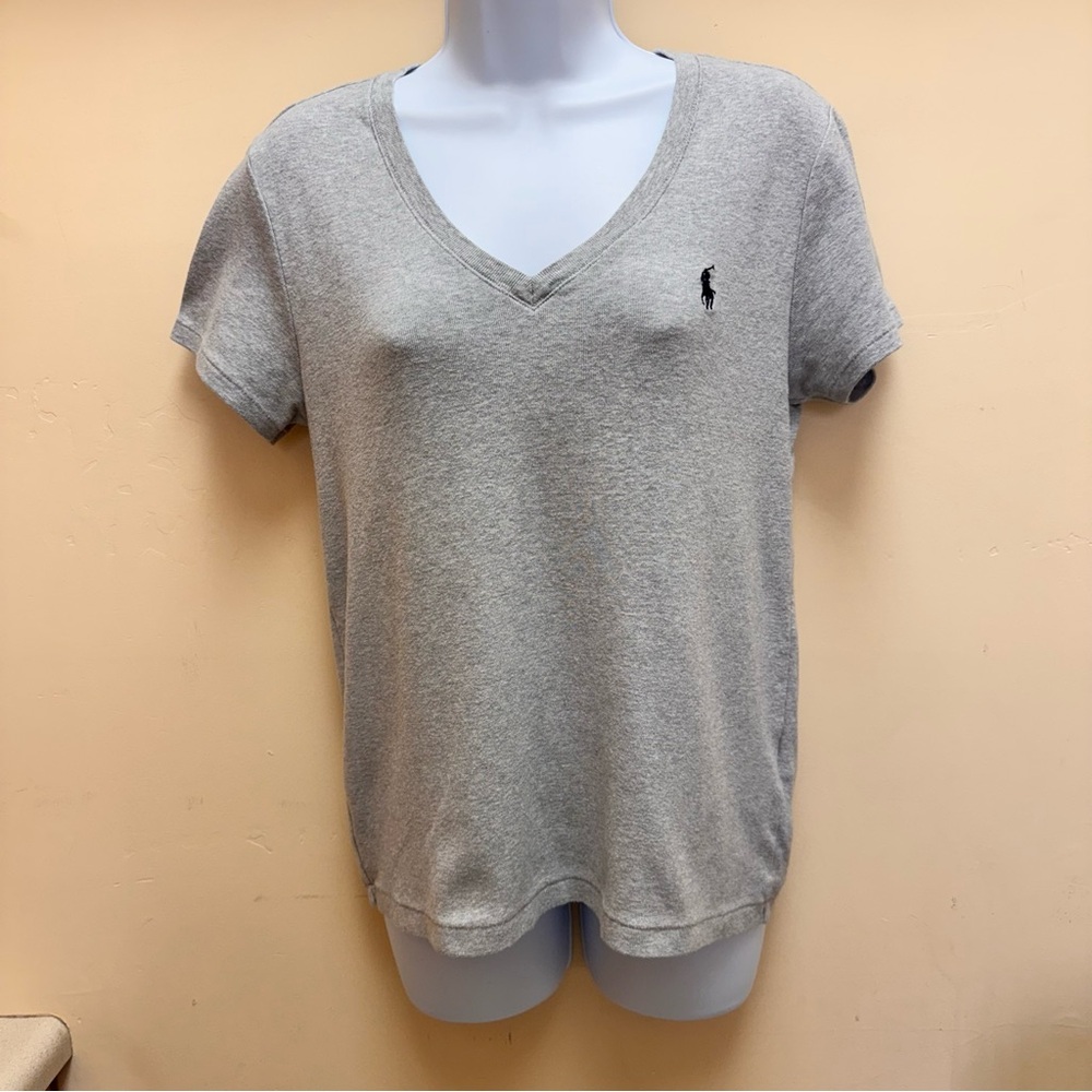 Ralph Lauren Sport  Heather Gray V-Neck Tee Shirt Womens XL